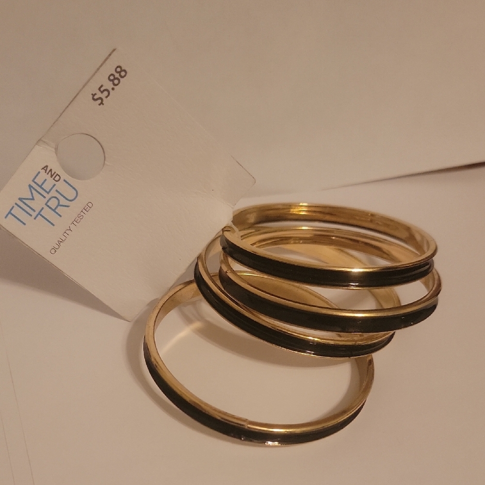 Time and Tru Gold and Black Bracelet Set